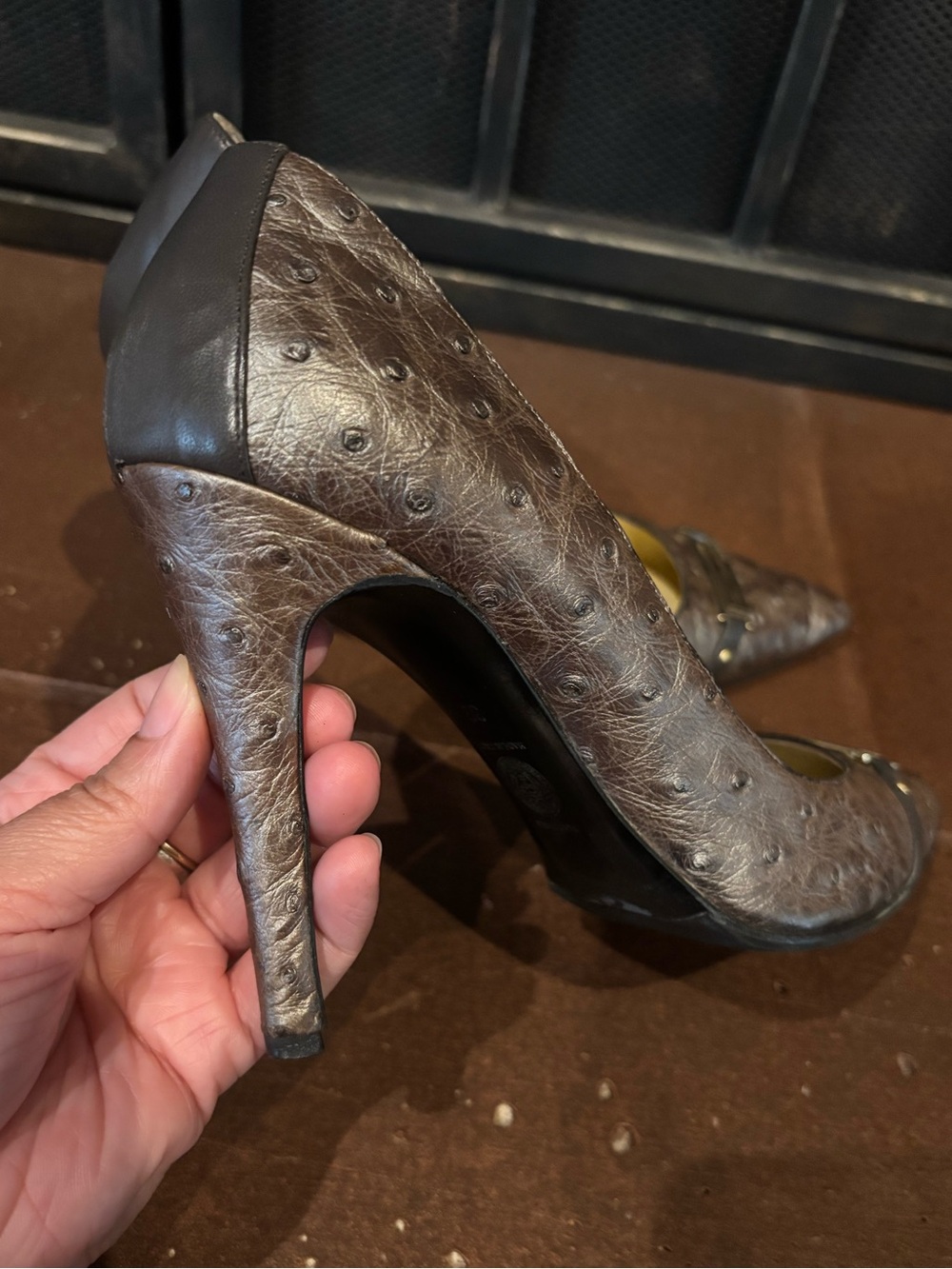 Versace Ostrich Pointed Toe Pumps - Picture 8 of 9